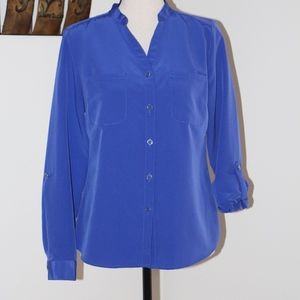 Notations, blue button down blouse pSmall.   roll tab sleeves .....